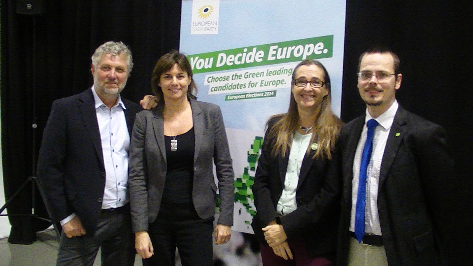 Miljöpartiets EU-valskandidater Peter Eriksson, Isabella Lövin, Bodil Ceballos och Max Andersson.