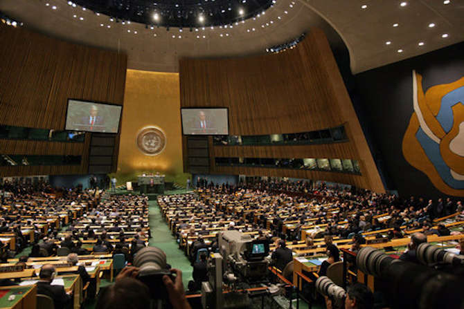 En gammal bild på FN:s generalförsamling