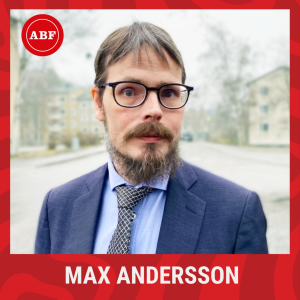 Bild på Max Andersson och med ABF:s logotyp